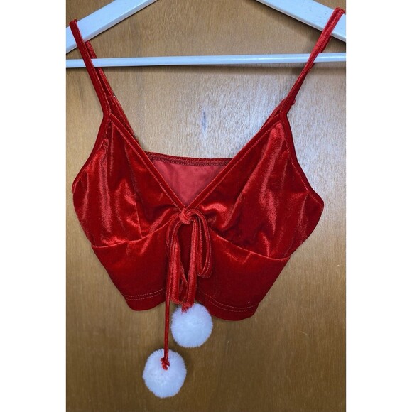 Christmas Velvet Halter Cami Top & Shorts Matching Set Womens XS Red White - Picture 6 of 8